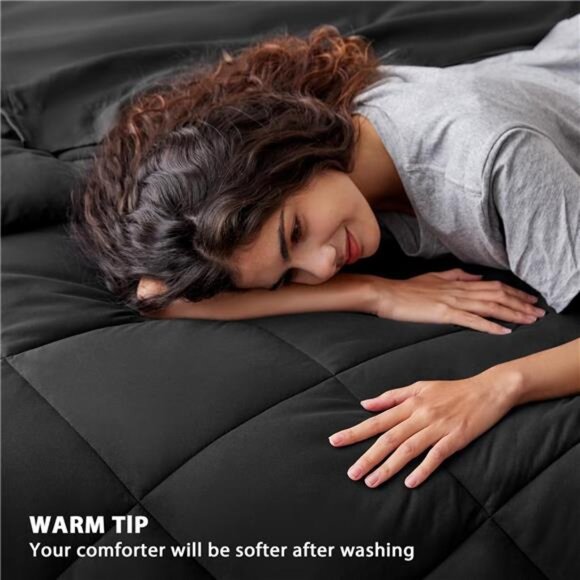 Full Comforter Set Black,7 Pieces Full Bed in a Bag, All Season Full Bedding Set - Picture 4 of 7